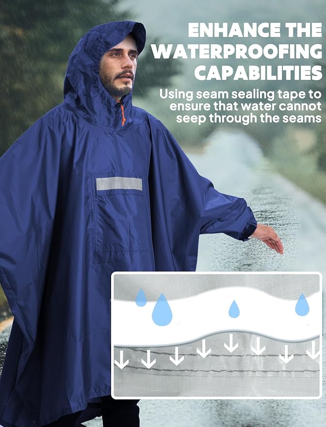ANYOO Hooded Rain Poncho for Adults Waterproof Lightweight Rain Coat for Men Women Reusable Rain Jacket for Emergency Outdoor