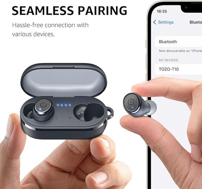 TOZO T10 Wireless Earbuds Bluetooth 5.3 Headphones, App Customize EQ, Ergonomic Design, 55H Playtime, Wireless Charging Case, IPX8 Waterproof Sound in-Ear Headset, New Version