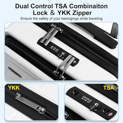 Carry On Luggage 22×14×9 Airline Approved, 20 Inch Lightweight ABS+PC Hard Shell Suitcases with Front Pocket, Spinner Wheels, TSA Lock (White, 1PC)