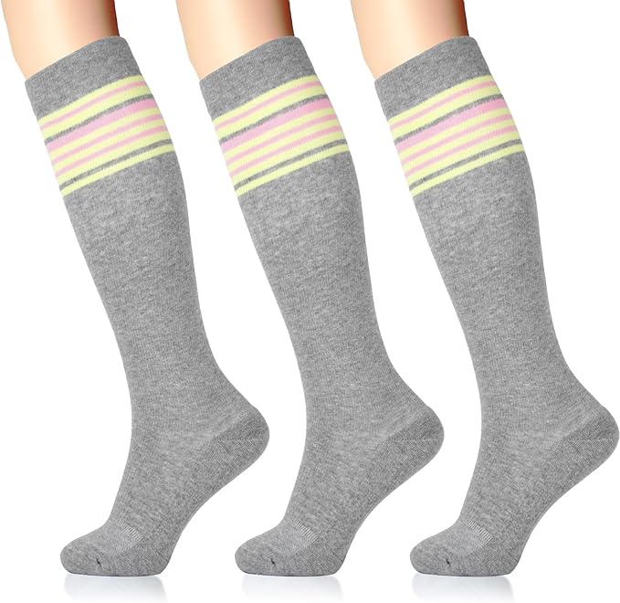 LIN PERFORMANCE Compression Socks for Women and Men 3 Pairs 8-15 mmHg Cotton Knee High Support Socks for Travel Sport