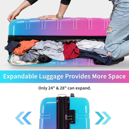 Hardshell Luggage Sets 3 Piece Gradient Color Expandable Suitcase with Spinner Wheels and TSA Lock