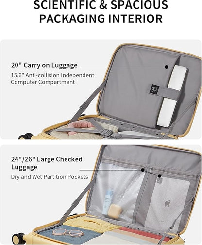 aji Expandable Top Open Carry On Luggage 22x14x9 Airline Approved, 20 Inch Hard Shell Carry On Suitcase with Spinner Wheels,Travel Small Luggage for Women Men,Cheese Yellow