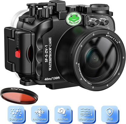 Sea frogs Camera Housing Compatible with Sony ZV-1, Waterproof IPX8 Rated, 40m/132ft Depth Protection Underwater Camera Case