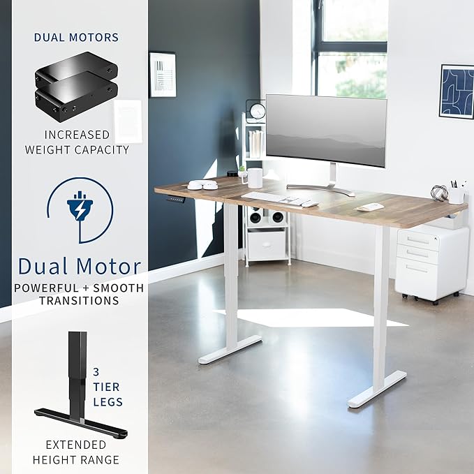 VIVO Electric 71 x 30 in Dual Motor Sit Stand Desk, Memory Height Adjustment, 2B Series, Reclaimed Wood Top White Frame, DESK-KIT-2W7P
