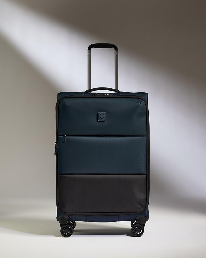 ANTLER - Soft Stripe Medium Luggage - 27" Softside Suitcase, Adjustable Handle, 4 Spinner Wheels, Lightweight, Expandable, TSA Lock - Recycled Polyester Luggage - 71cm, Indigo Blue