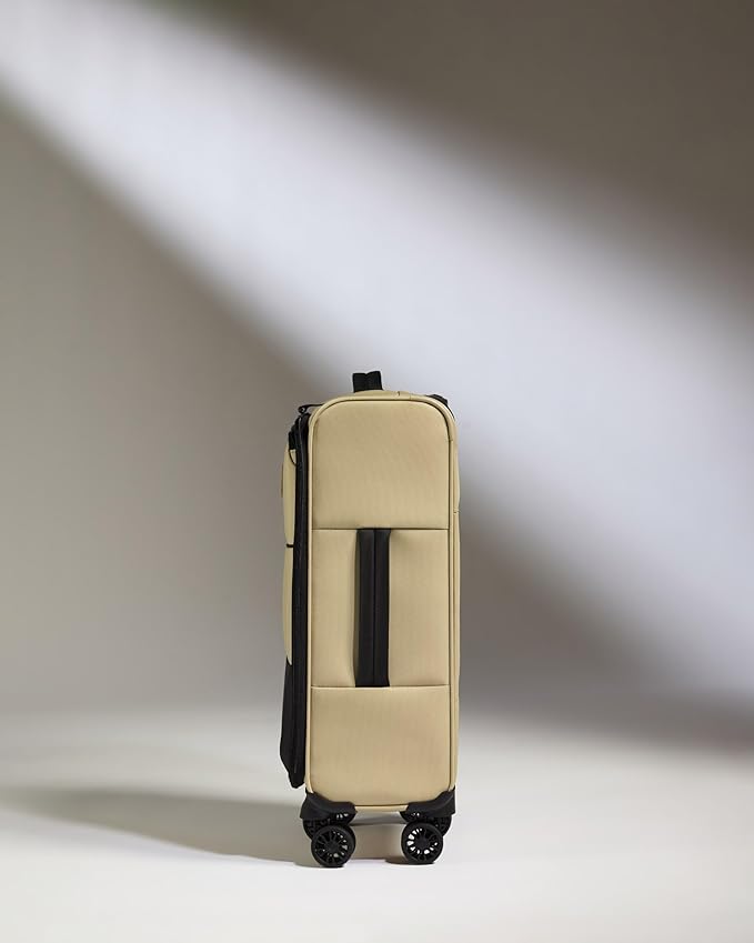 ANTLER - Soft Stripe Carry On Luggage 22x14x9 Airline Approved - Cabin Suitcase with Expander, Adjustable Handle, 4 Spinner Wheels, Lightweight, TSA Lock - Recycled Polyester Luggage - Sand Yellow