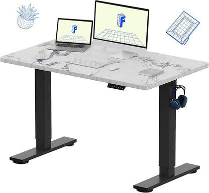 FLEXISPOT EN1 One-Piece Standing Desk with 1-Inch Thick Desktop, 48"x30" Electric Height Adjustable Desk for Home Office & Multi-Device Workstations, Marble Gray