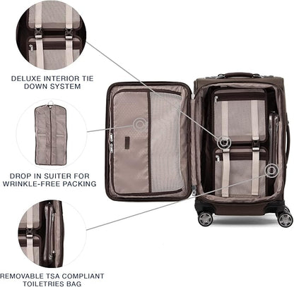 Travelpro Platinum Elite Softside Expandable Carry on Luggage, 8 Wheel Spinner Suitcase, USB Port, Suiter, Men and Women, Rich Espresso Brown, Carry On 21-Inch