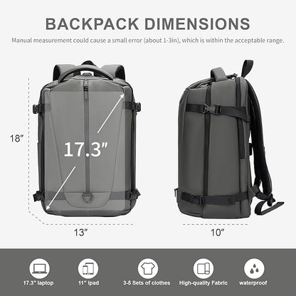 Travel Backpack for Men and Women, Flight-Approved Carry-On Backpack with Laptop Compartment; Large-Capacity Personal Item for Business, Work, School, or Weekend Trips (Gray).