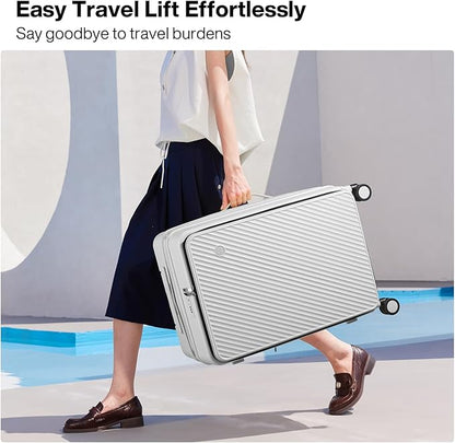 mixi 20 Inch Expandable Carry On Luggage PC Hard Shell Suitcase Top Opening Rolling Travel Suitcases with Spinner Wheels & TSA Lock, Smoke White