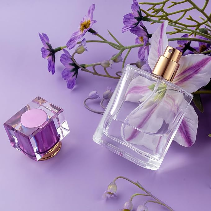 1 Pack Empty Perfume Bottles，Glass Perfume Atomizer Spray Bottle, 50ML, Ribbed Design with Purple Cap, Refillable