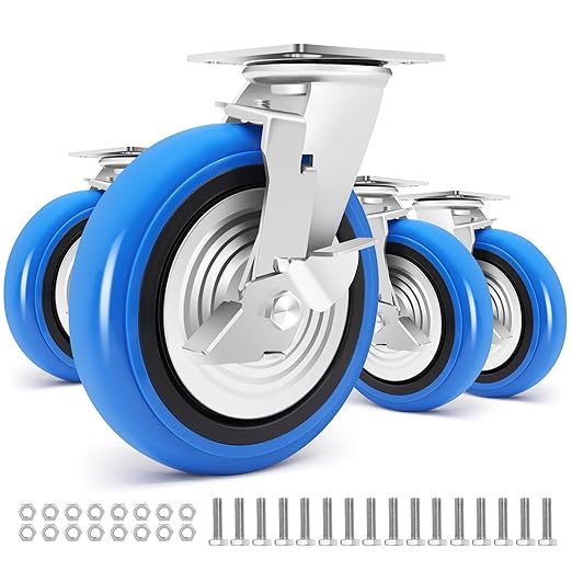 W B D WEIBIDA 8 Inch Heavy Duty Casters Set of 4, Smooth Rolling Caster Design for Cart Wheels, 6000 LBS Industrial Grade Castors with Upgraded Thickened Bracket, Durable Castors (4 Brake)