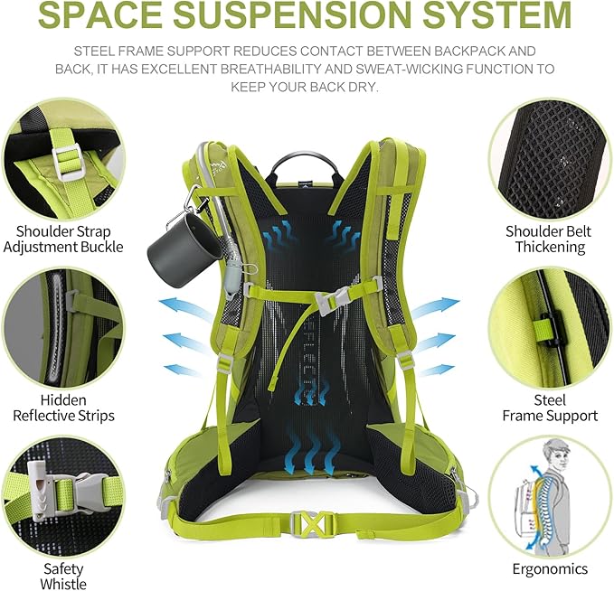 IX INOXTO Hiking Backpack, Waterproof Hiking Daypack with 3L Water Bladder and Rain Cover, Lightweight Travel Camping Backpack for Men Women (Fruit green)