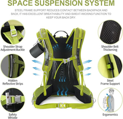 IX INOXTO Hiking Backpack, Waterproof Hiking Daypack with 3L Water Bladder and Rain Cover, Lightweight Travel Camping Backpack for Men Women (Fruit green)