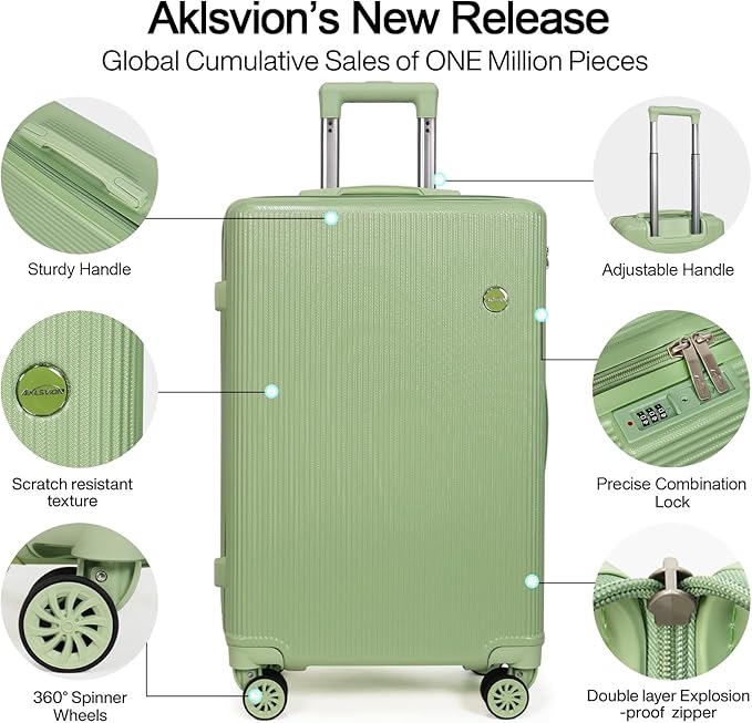 Luggage Sets 3 Piece (20/24/28 inch)-Carry On Suitcase-Suitcase With Wheels-PC+ABS - Hardside Spinner Travel Luggage, Black, 3 Pcs Set, Hardside Luggage Sets With Spinner Wheels (Green)