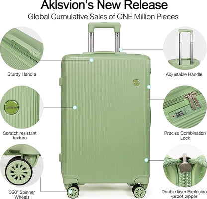 Luggage Sets 3 Piece (20/24/28 inch)-Carry On Suitcase-Suitcase With Wheels-PC+ABS - Hardside Spinner Travel Luggage, Black, 3 Pcs Set, Hardside Luggage Sets With Spinner Wheels (Green)