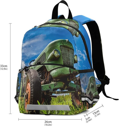 Old farm Tractor Kid's Toddler Backpack for Boys Girls Preschool Nursery with Safety Leash (012216)