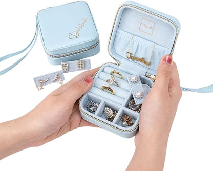 Angelina's Palace Personalized Jewelry Case with Name Engraved,Custom Leather Travel Jewelry Organizer Box for Rings,Earrings,Necklaces,Birthday Bridesmaid Gift For Women