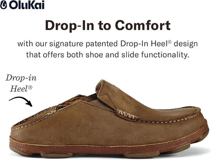 OLUKAI Moloa Men's Premium Leather Shoes, Easy Slip On & Off Design, Casual & Versatile Loafer, Drop-in Heel & Enhanced Traction