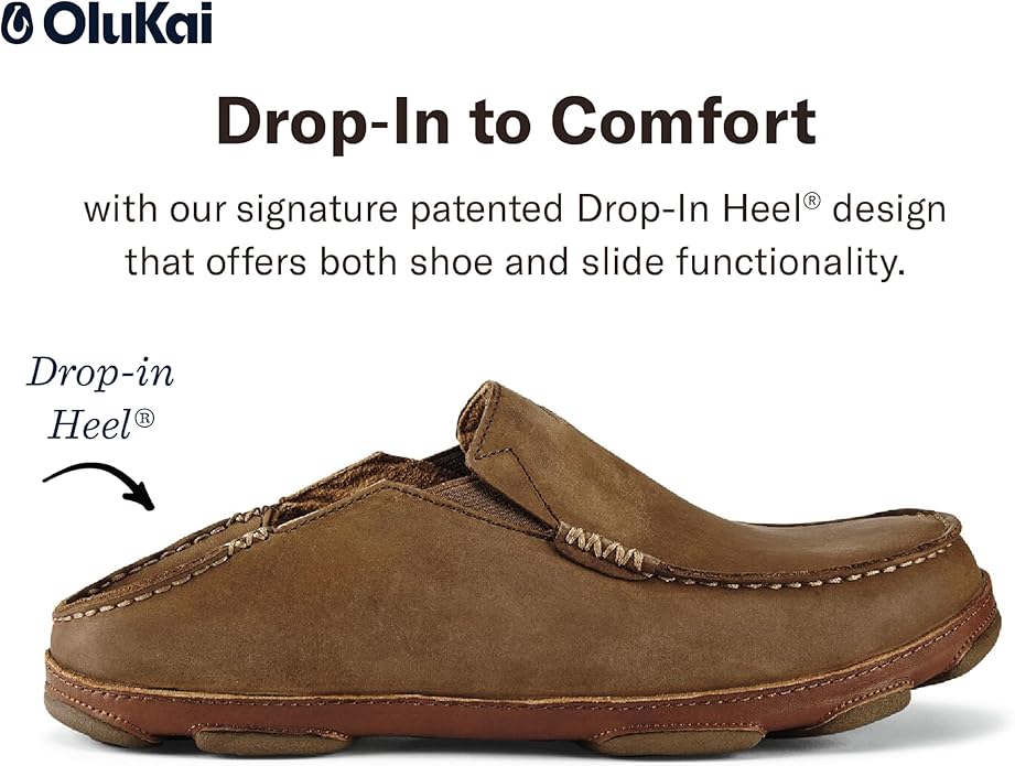 OLUKAI Moloa Men's Premium Leather Shoes, Easy Slip On & Off Design, Casual & Versatile Loafer, Drop-in Heel & Enhanced Traction