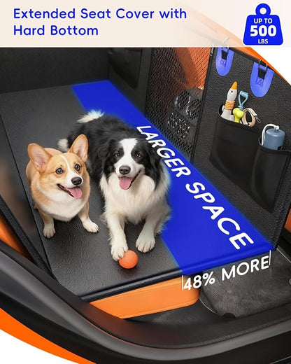 Dog Car Seat Cover for Back Seat, Superior Hard Bottom Back Seat Extender for Dogs, 100% Waterproof & Anti Scratch, Hold 500lbs Dog Hammock for Car SUV Trunk, Back Seat Pet Cover for Dogs, Blue