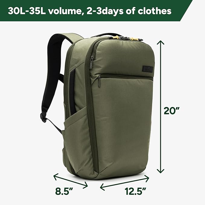 Halfday Roamer All-in-One Travel Backpack | 15” Laptop Compartment, Built-In Shoe/Laundry Pouch, Magnetic Sternum Strap, Padded Shoulder Support | Weekend & Business Trip Carry-On Bag, Olive