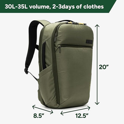 Halfday Roamer All-in-One Travel Backpack | 15” Laptop Compartment, Built-In Shoe/Laundry Pouch, Magnetic Sternum Strap, Padded Shoulder Support | Weekend & Business Trip Carry-On Bag, Olive