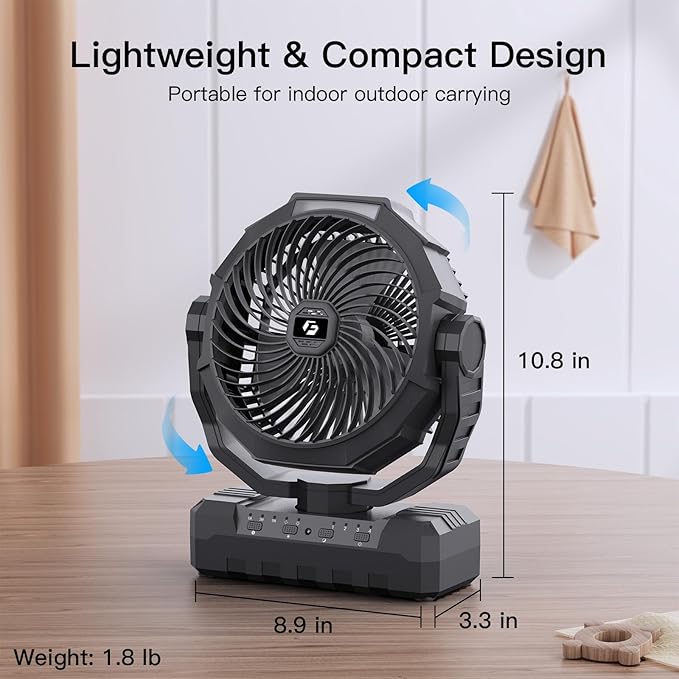FRIZCOL 3-in-1 Camping Fan - Portable Fans Rechargeable - 24000mAh Battery Powered Fan(105Hrs) with Light & Remote for Indoor, Outdoor, Tent, Travel, Fishing, Jobsite, Gifts for Men Dad Him - Black