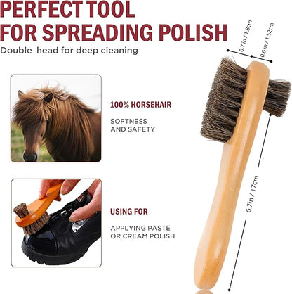 Horsehair Shoe Polish Applicator Brush, Shoe Buffing Brush for Leather Maintenance and Care, with Comfortable Grip - Ideal for All Fabrics, Bags, Boots, Backpacks, Monk Straps, and Shoes
