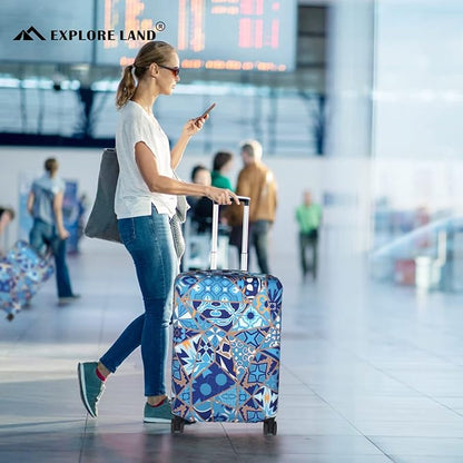 Explore Land Travel Luggage Cover Suitcase Protector Fits 18-22 Inch Case (Portuguese tiles, S)