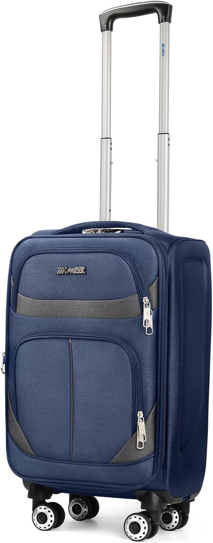 20" Luggage, Softside Suitcase with LOCK,Expandable Luggage w/Double Spinner Wheels, Lightweight Rolling Suitcases for Travel Carry On Luggage（Navy-Grey,20in）
