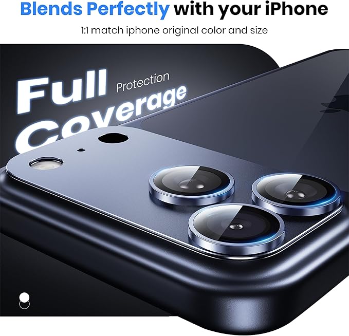 Hoerrye for iPhone 17 Pro Camera Lens Protector - [12FT Shatterproof Military Grade] [Strong Adsorption] Top 9H+ Tempered Glass Camera Screen Full Protective Cover Case Friendly,Deep Blue