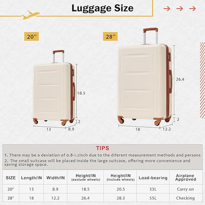 Merax Luggage Sets 4 Piece Suitcase Set, Expandable Hardside 20 IN & 28 IN Suitcase Set with Duffel Bag, Lightweight Travel Luggage with Spinner Wheels and TSA Lock(Khaki & Brown)