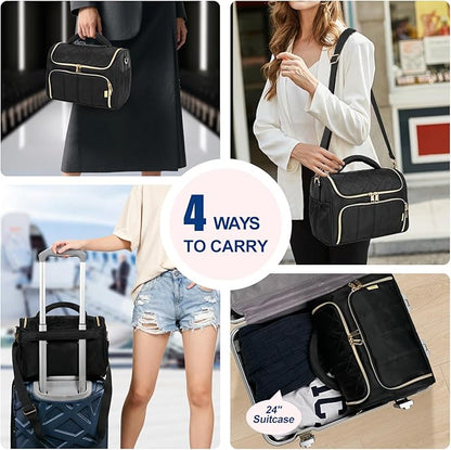 Travel Toiletry Bag Large Cosmetic Makeup Bag Organizer for Women,Wide-open Make Up Bag Waterproof Makeup Case Travel Bag with Handle and Dividers for Toiletries,Essentials,Accessories,Black