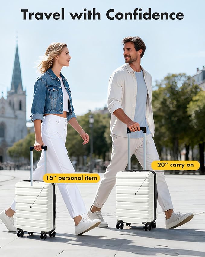 Lekesky 16 Inch Underseat Carry On Luggage Airline Approved, Small Hard Shell Suitcase with TSA Lock Spinner Wheels, Lightweight Personal Item Carry-On for Travel, Beige