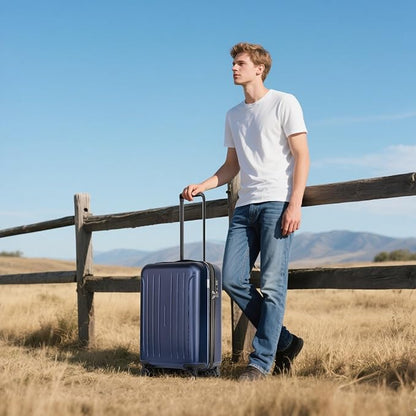 KYME Carry on luggage 22x14x9 Airline Approved Suitcase Hardshell With Double Spinner Wheels, PC+ABS TSA Lock Travel Luggage (Navy Blue, 20" Carry On)