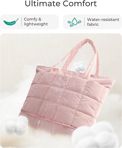 BAGSMART Expandable Tote Bag for Women, Puffer Work Tote Handbag, Quilted Carry On Bag for Travel Gym