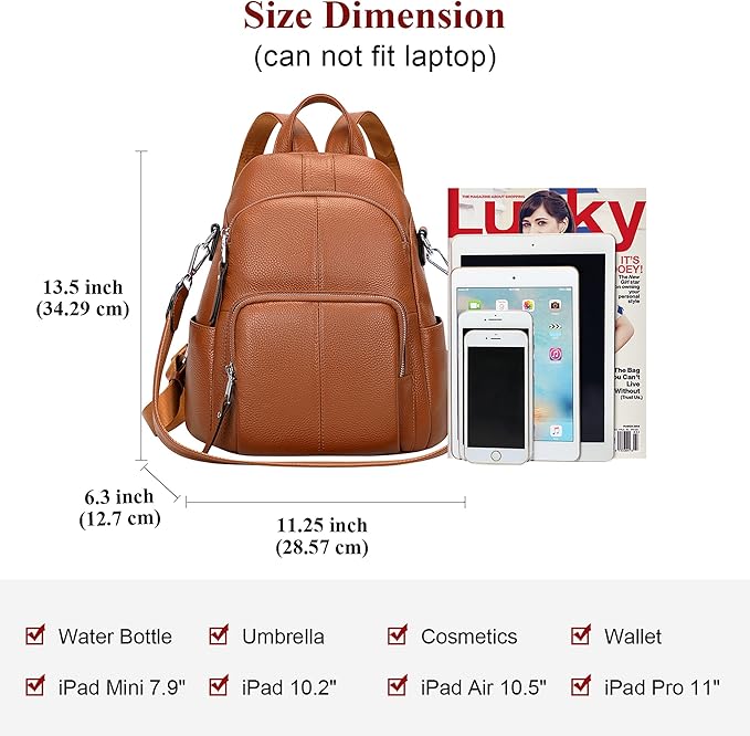 ALTOSY Soft Leather Backpack Purse For Women -theft Backpacks Versatile Shoulder Bag（S81 Brown）