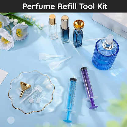 Segbeauty 8pcs 0.34oz Perfume Refill Tool Kit for Women, 10ml Plastic Blue Purple Perfume Decanter Dispenser Transfer Tool Set, Cologne Making Kit for Men with Extractor Pump Dispenser Funnel Set