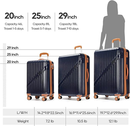 PRIMICIA GinzaTravel Luggage Sets 3-Piece Expandable Suitcases with Wheels PC+ABS Durable Hardside Luggage sets TSA lock