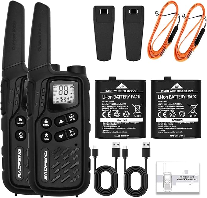 BAOFENG MP25 Walkie Talkies,Family Walkie Talkie Camping Essentials NOAA Weather Scan 155 Privacy Codes 22 FRS Channels 2PC (Black)