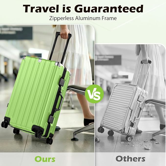 Krute Checked Aluminum Frame Suitcase 24 Inch Zipperless Luggages Hardside PC Luggage With Spinner Wheels TSA Lock USB Charger Suitcases(1 Piece)