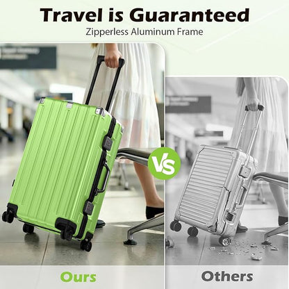 Krute Checked Aluminum Frame Suitcase 24 Inch Zipperless Luggages Hardside PC Luggage With Spinner Wheels TSA Lock USB Charger Suitcases(1 Piece)