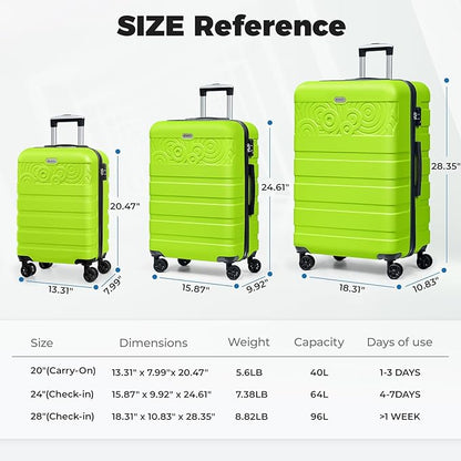 Krute Suitcases with Wheels Checked Luggage 24 Inch PC ABS Lightweight TSA Lock Travel Luggages Hard Side Suitcase