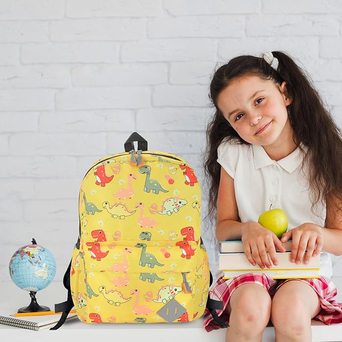 Kids Backpack for Girls Boys - 15 Inch Dinosaur Childrens Backpack Cute School Bag Kindergarten Backpack for Ages 3-8, Yellow