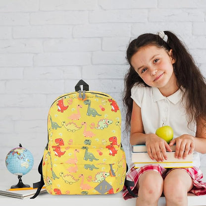 Kids Backpack for Girls Boys - 15 Inch Dinosaur Childrens Backpack Cute School Bag Kindergarten Backpack for Ages 3-8, Yellow