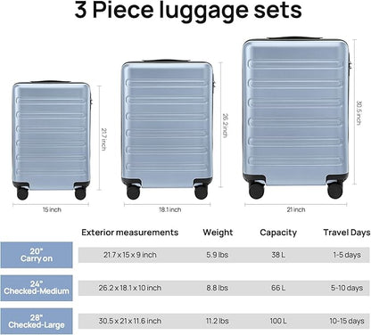 NINETYGO Large Checked Luggage 28 Inch, Checking In Luggage with Smooth Spinner Wheels, Expandable, Hard Shell PC+ABS Suitcase, Lightweight Travel Luggage, TSA Approved (Blue, Andes)