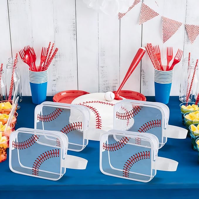 12 PCS Baseball Cosmetic Bags Baseball Gift Accessories Bags Goodie Snack Makeup Pouch Bag Waterproof Clear PVC Travel Bag with Zipper for Girls Valentine Team Gifts Player Sport Party Favors
