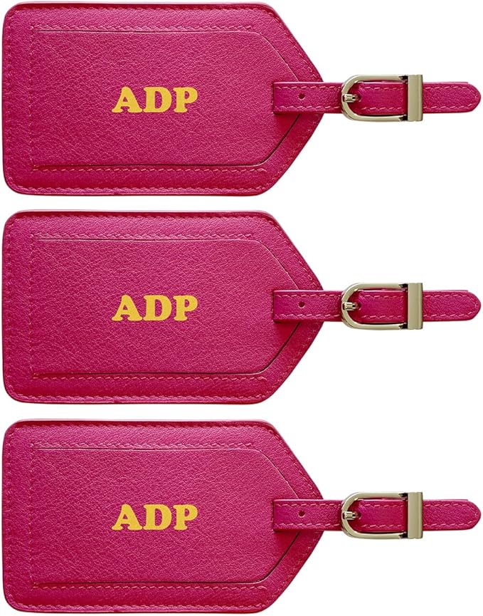 Personalized Monogrammed Leather Luggage Tags - 3 Pack