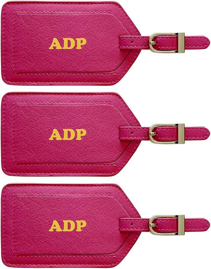 Personalized Monogrammed Leather Luggage Tags - 3 Pack